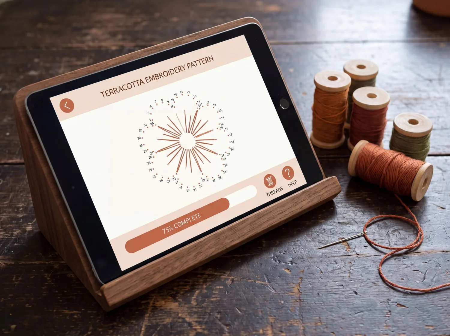 THE CRAFT SEQUENCE on a tablet: one design at 200 mm with 2.6 mm hole spacing